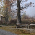Malerischer Platz im lichten Nebel